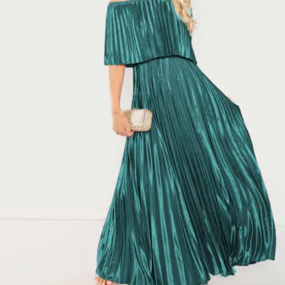 Bardot Pleated Green Maxi Dress